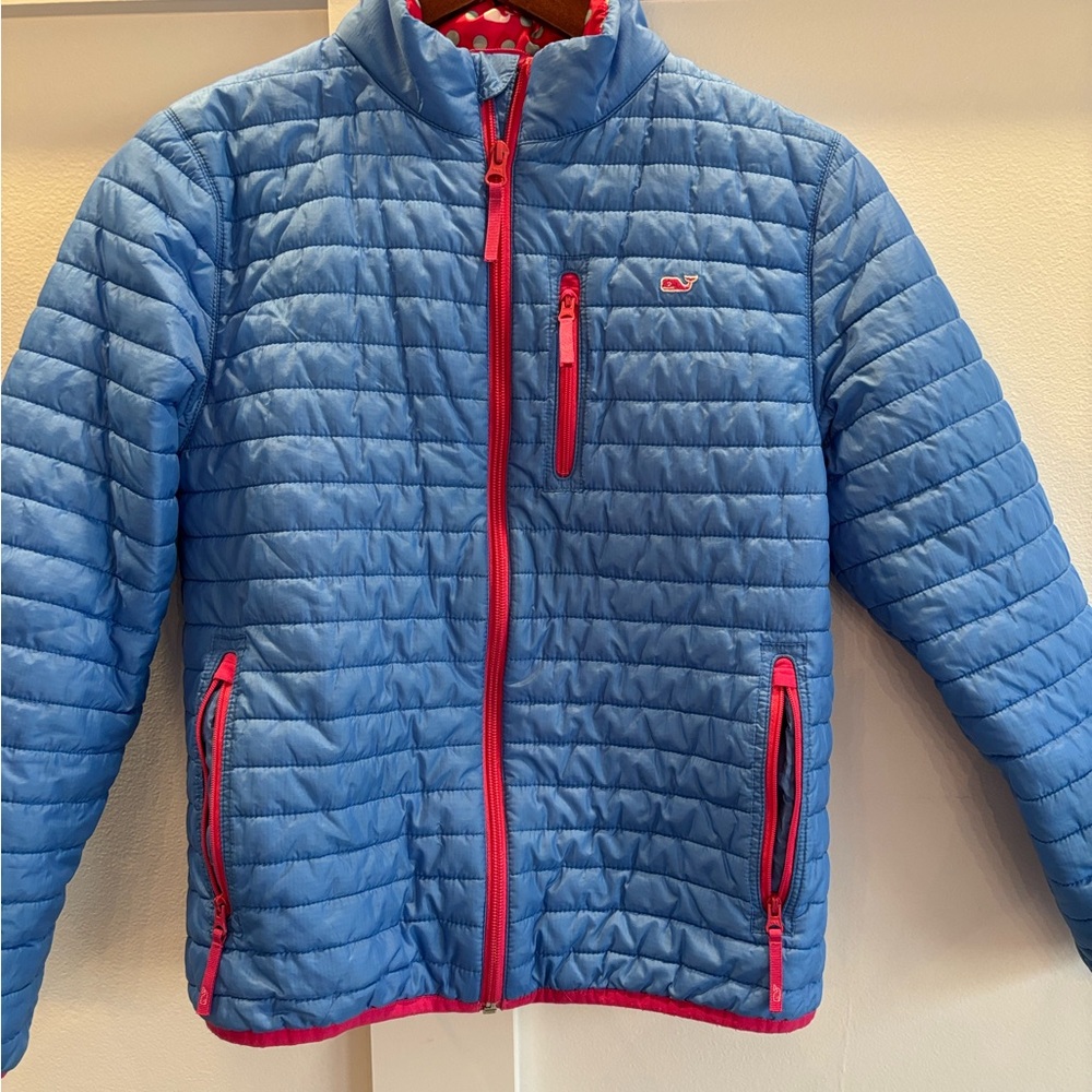 Vineyard Vines coat in blue with pink trim in size 12- great condition